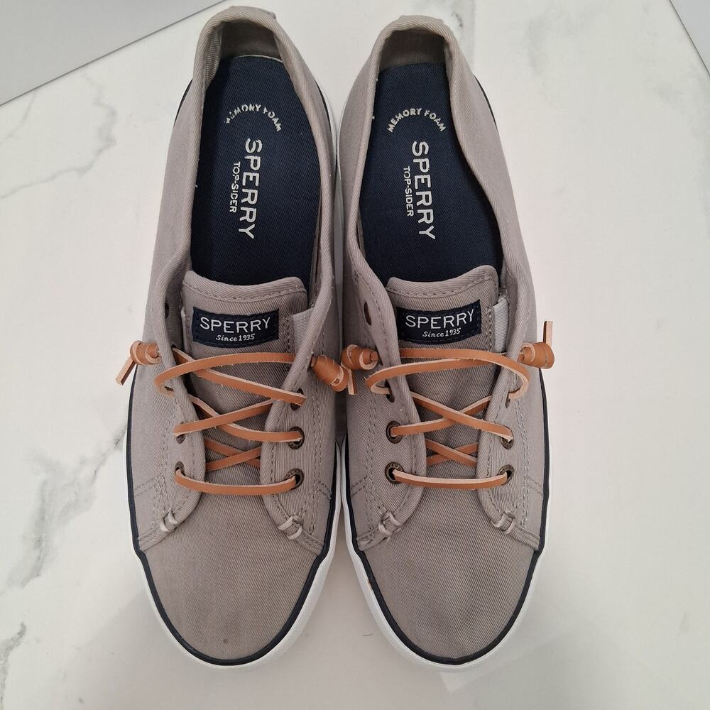 Sperry Top-Sider Canvas Sneakers Memory Foam Slip Ons Grey Women Size 9.5 - Picture 2 of 7